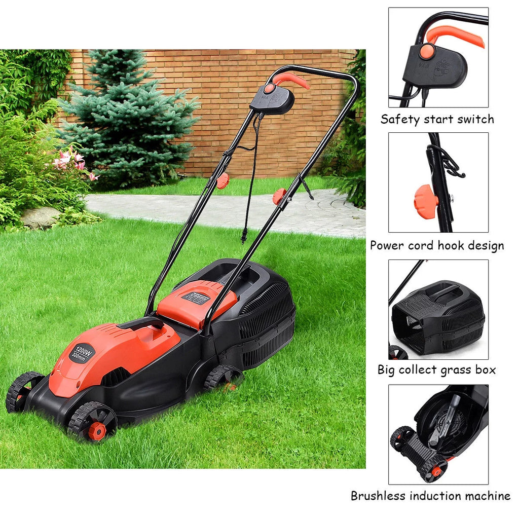 14-Inch Corded Electric Push Lawn Mower with Grass Bag V89294