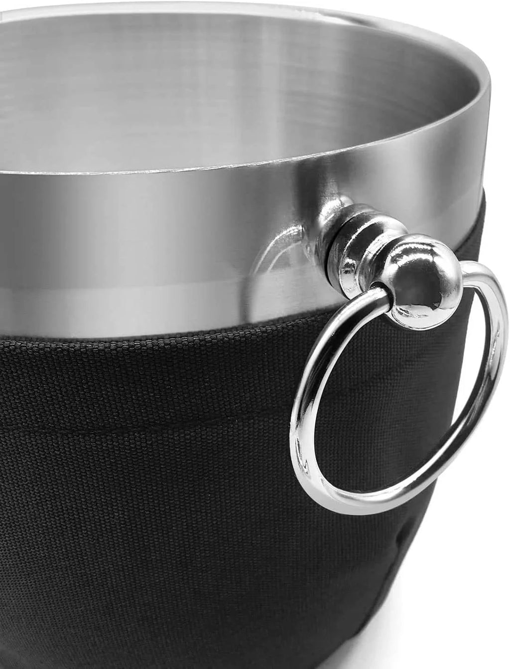 Black Double Walled Stainless Steel Insulated Ice Bucket with Nylon Holder V9109