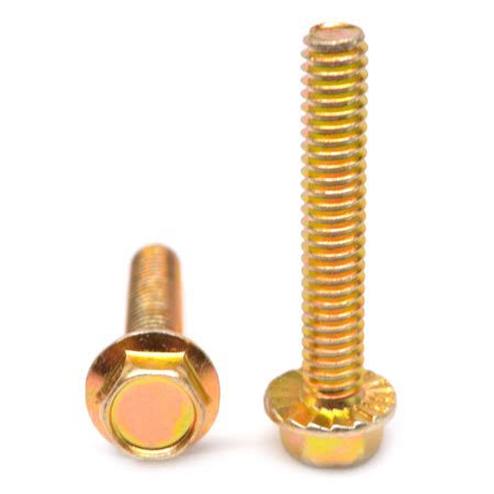 3/8-16 x 5/8 Coarse Thread Grade 5 Hex Flange Screw with Serration Medium Carbon Steel Yellow Zinc Plated Pk 1000 L4346