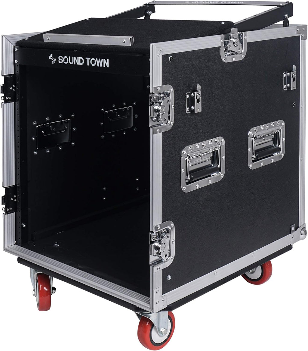 12U PA DJ Rack Case with Slant Mixer Top and Casters P2402