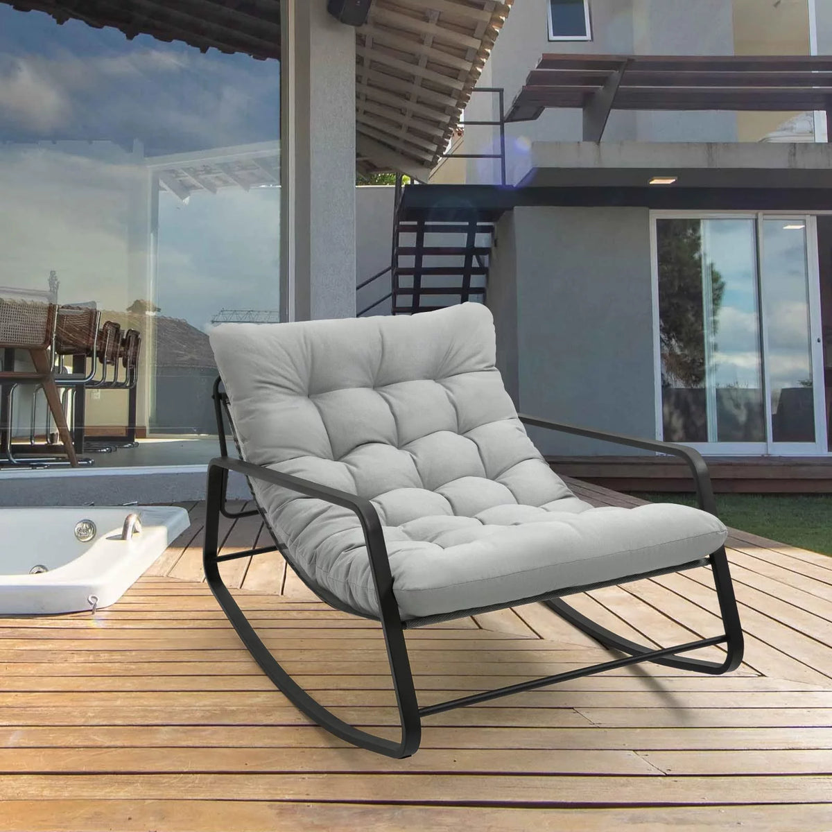 Oversized Linen Fabric Rocking Accent Chair V519