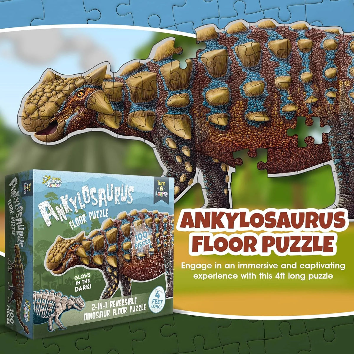 100-Piece Double Sided Glow-in-The-Dark Dinosaur Jigsaw Puzzle P643