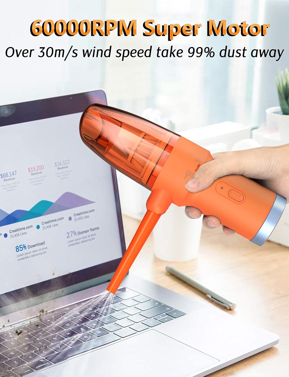 Orange 60000 RPM 2-in-1 Compressed Air Duster & Vacuum P8750