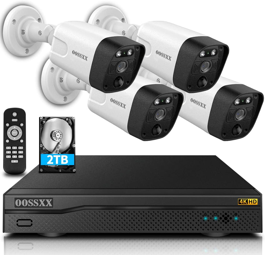 AI Detected POE Security Camera Systems, 8 Channel Outdoor Surveillance Video System, 4pcs IP67 Waterproof Cameras with Audio, 2TB G12440