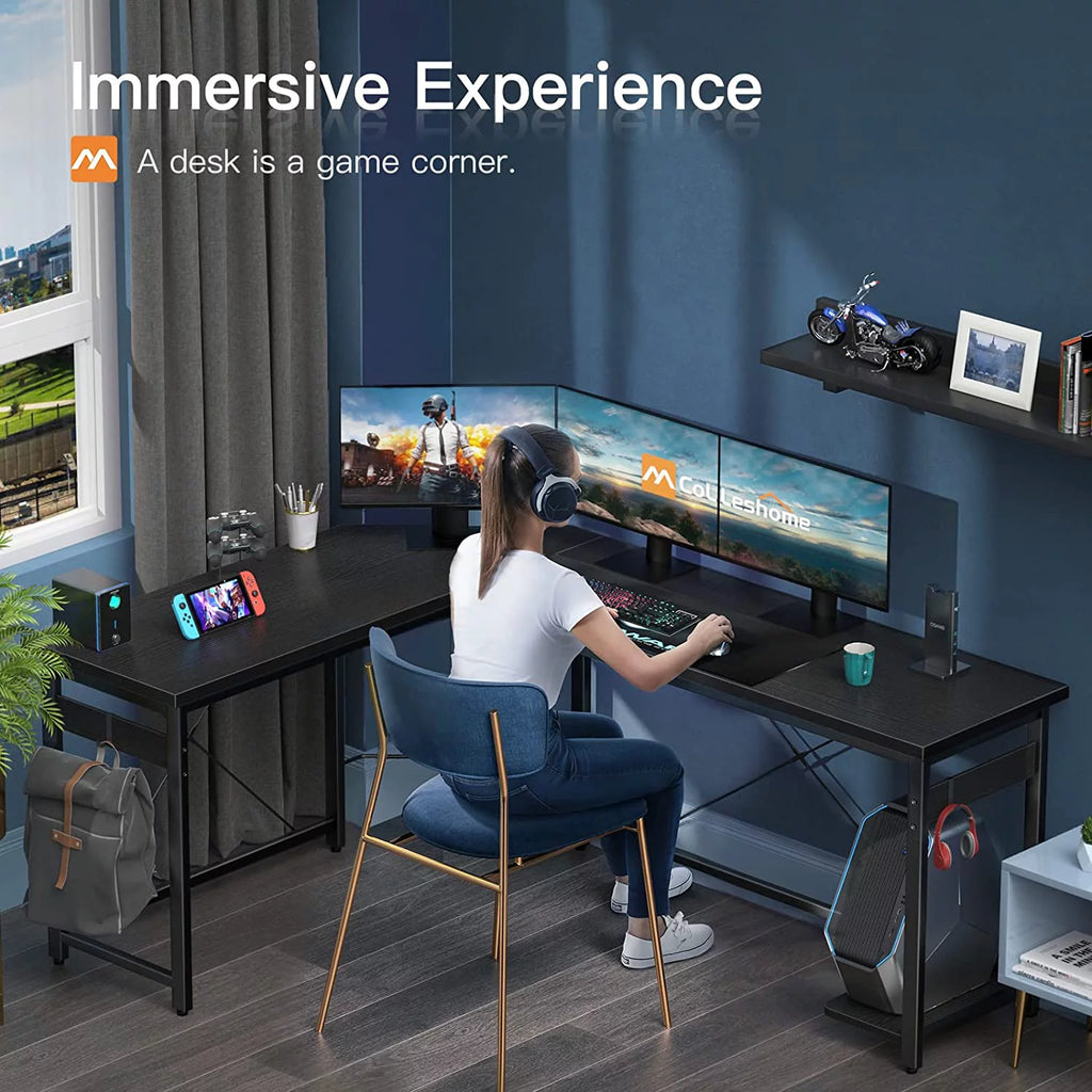 66" L Shaped Black Gaming Desk R55118