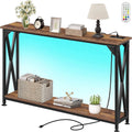 2 Tiers Console Sofa Table with Power Outlet and Open Storage Shelf A266