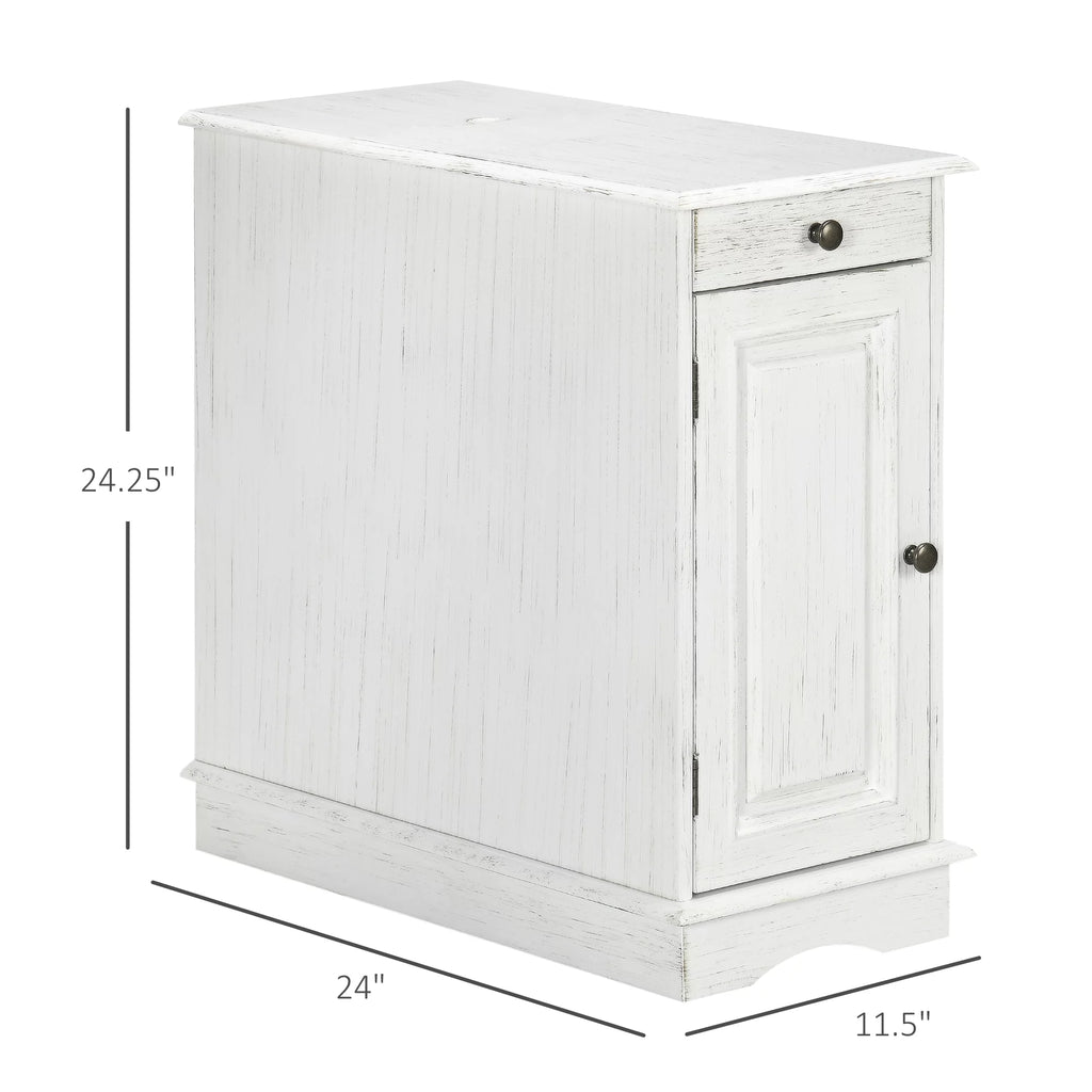 White Side Table with Drawer and Cabinet X340