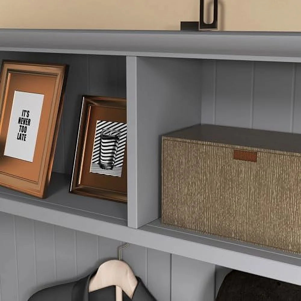 3-in-1 Hall Tree Entryway Bench with Coat Rack Shoe Rack 2 Drawers 4 Hooks Padded Seat Cushions Gray V74735