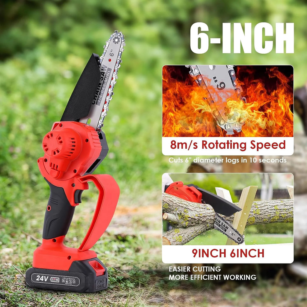 Cordless 6 Handheld Electric Chainsaw with 2 Chains H181534