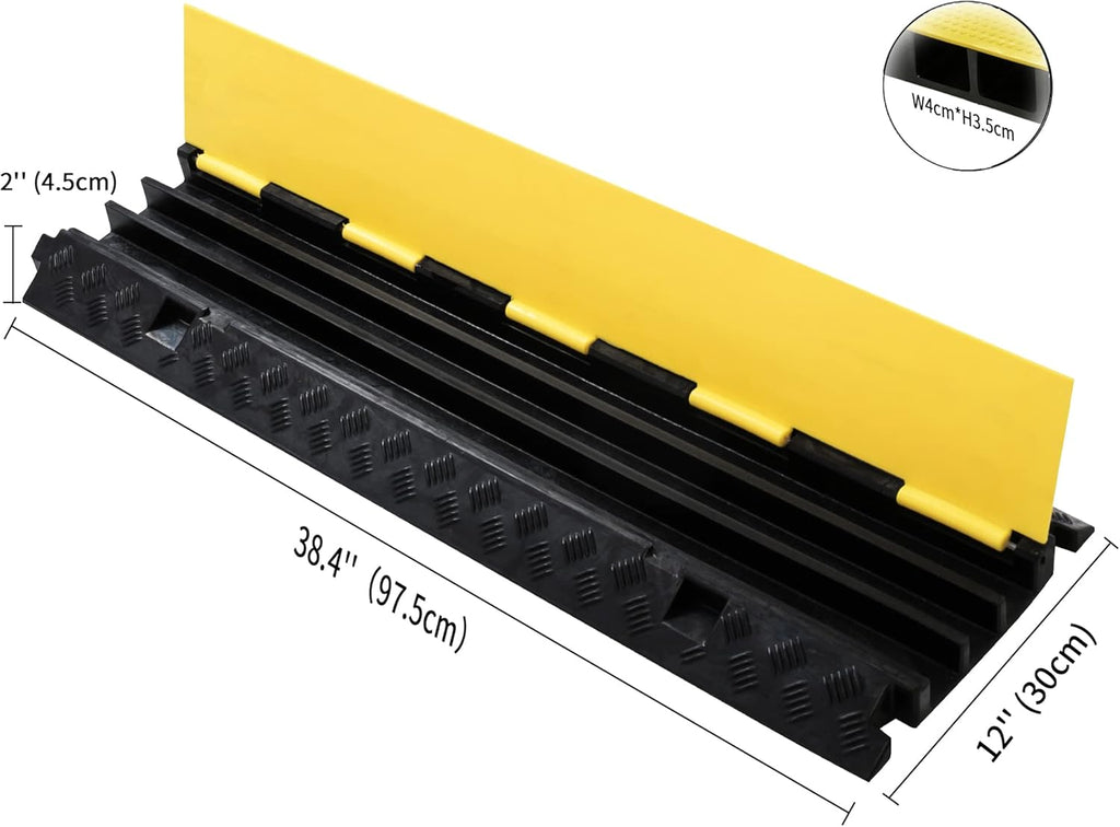 Cable Protector 2 Pack, 3 Channel PVC Rubber, 44000lbs Capacity Heavy Duty M8046