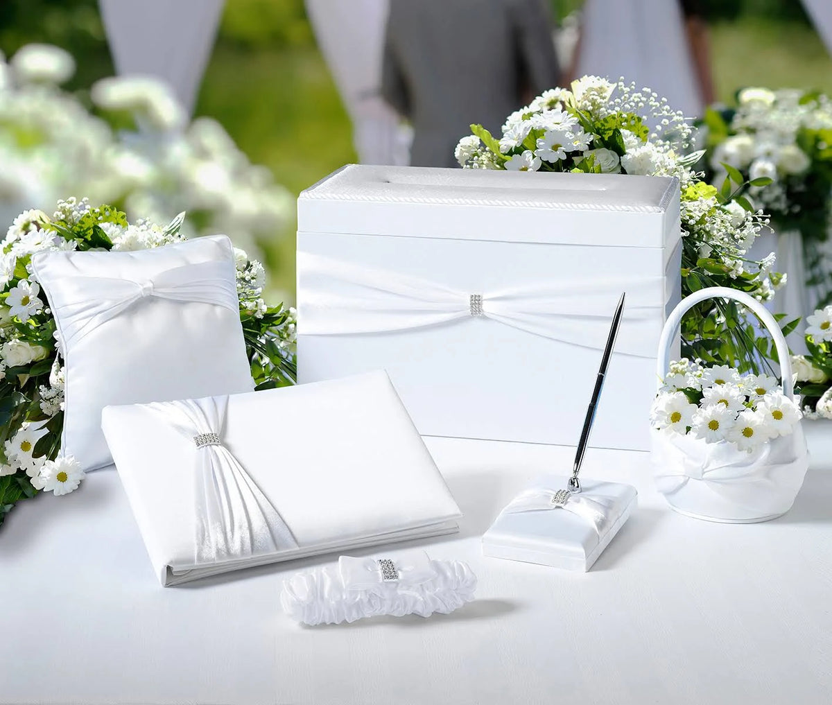 White Sash Wedding Accessories Set B25636