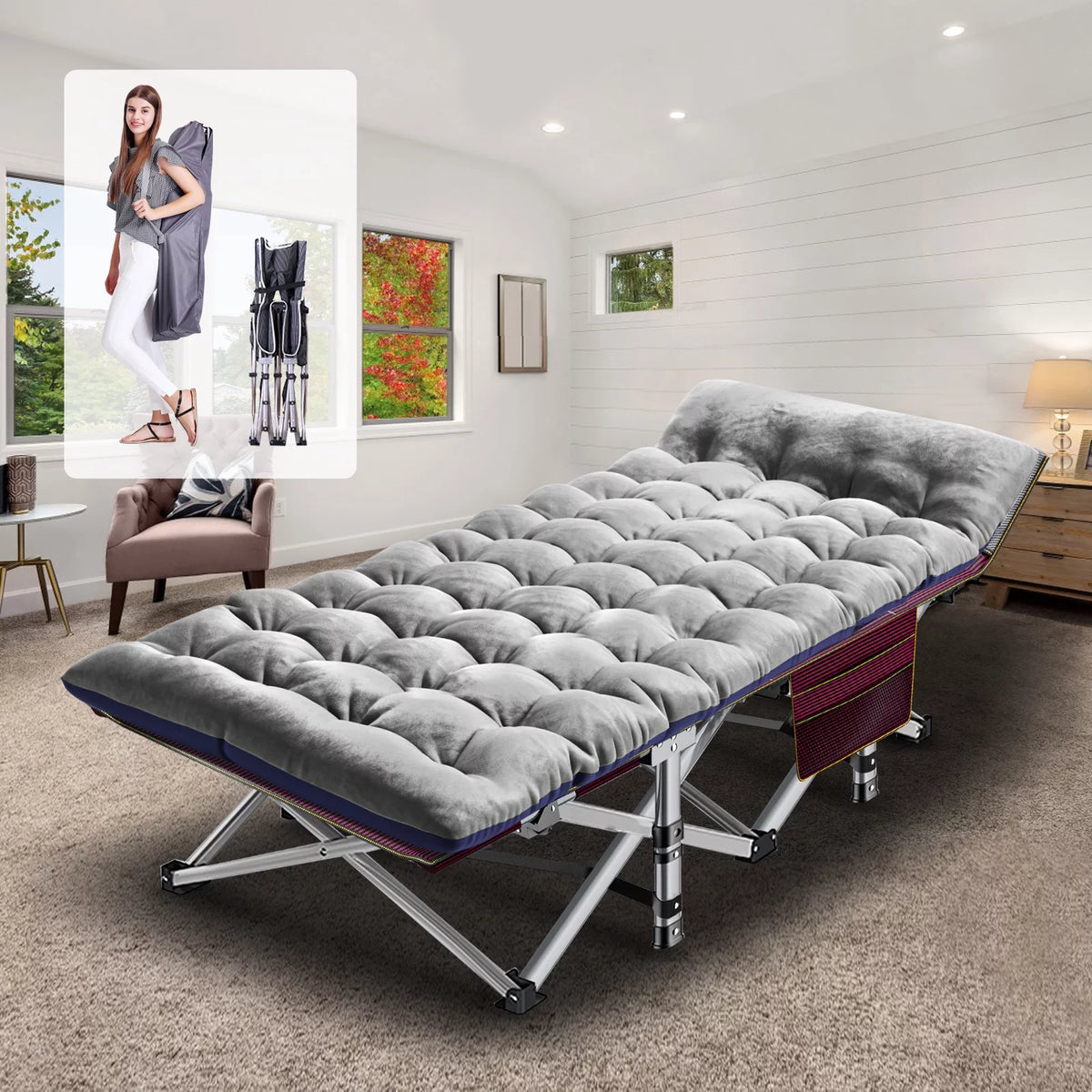 Folding Cot with 3.3 Inch Mattress and Carry Bag E156811
