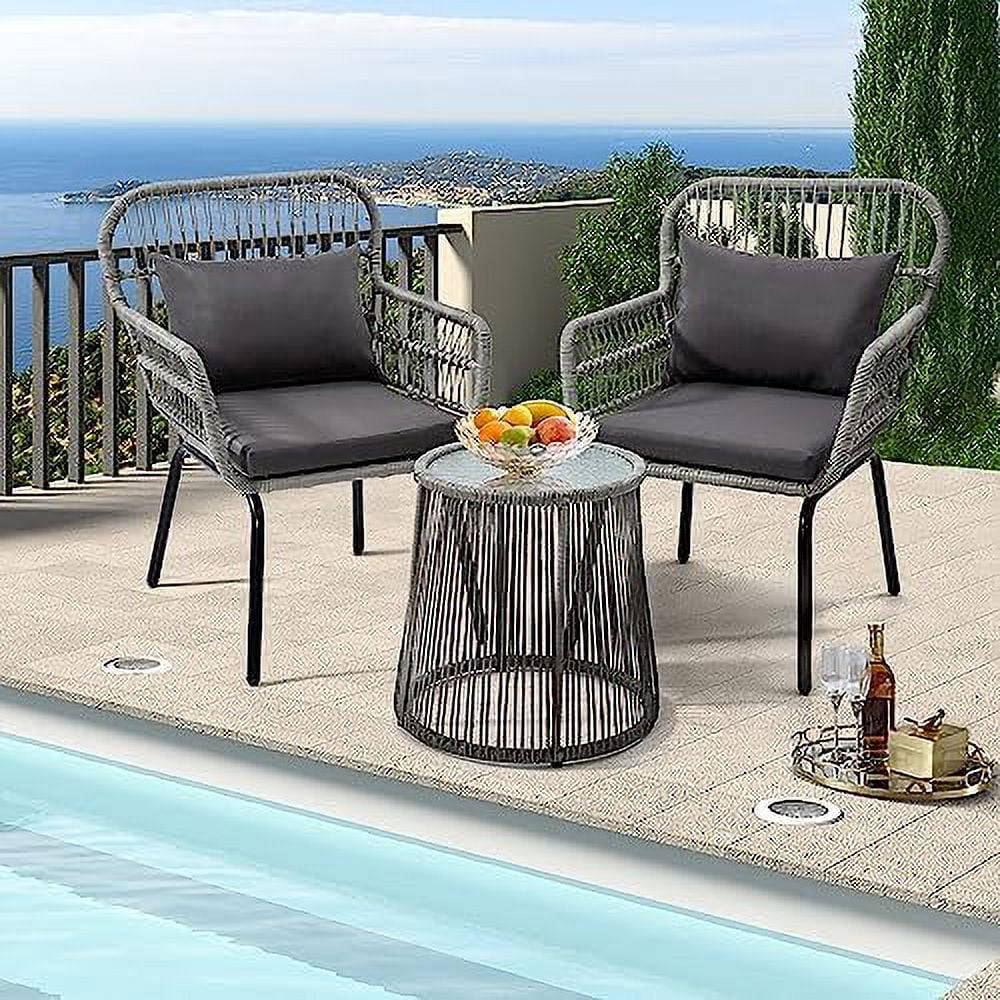 3 Pieces Rattan Wicker Bistro Set with Glass Top Table W617342