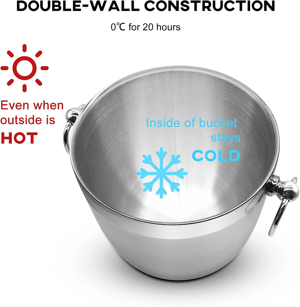 Black Double Walled Stainless Steel Insulated Ice Bucket with Nylon Holder V9109