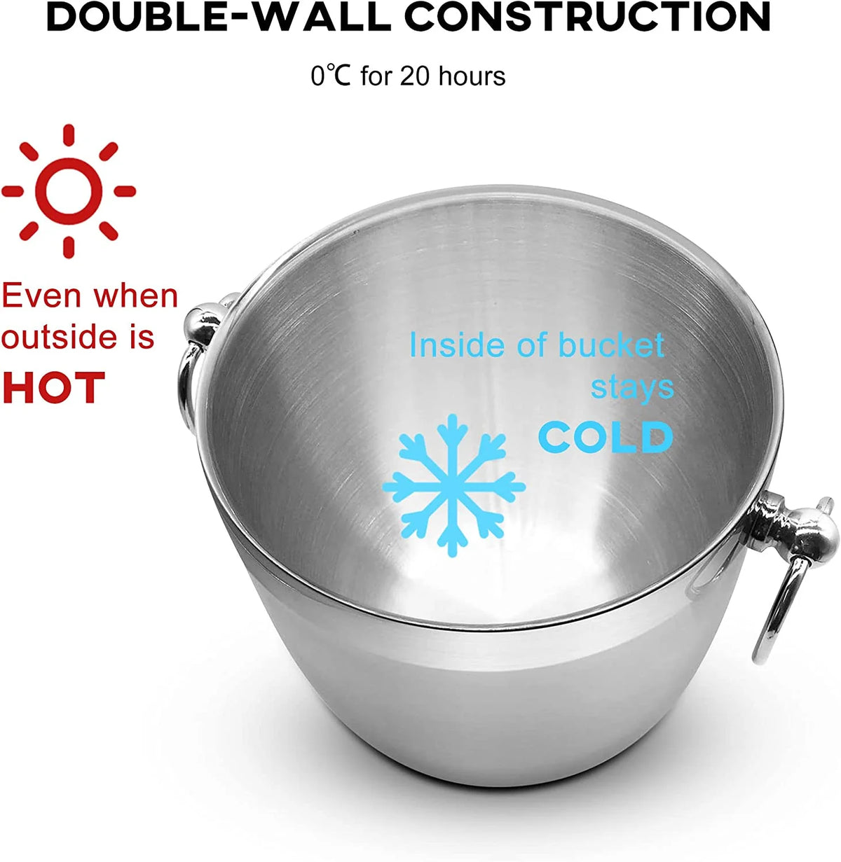 Black Double Walled Stainless Steel Insulated Ice Bucket with Nylon Holder V9109
