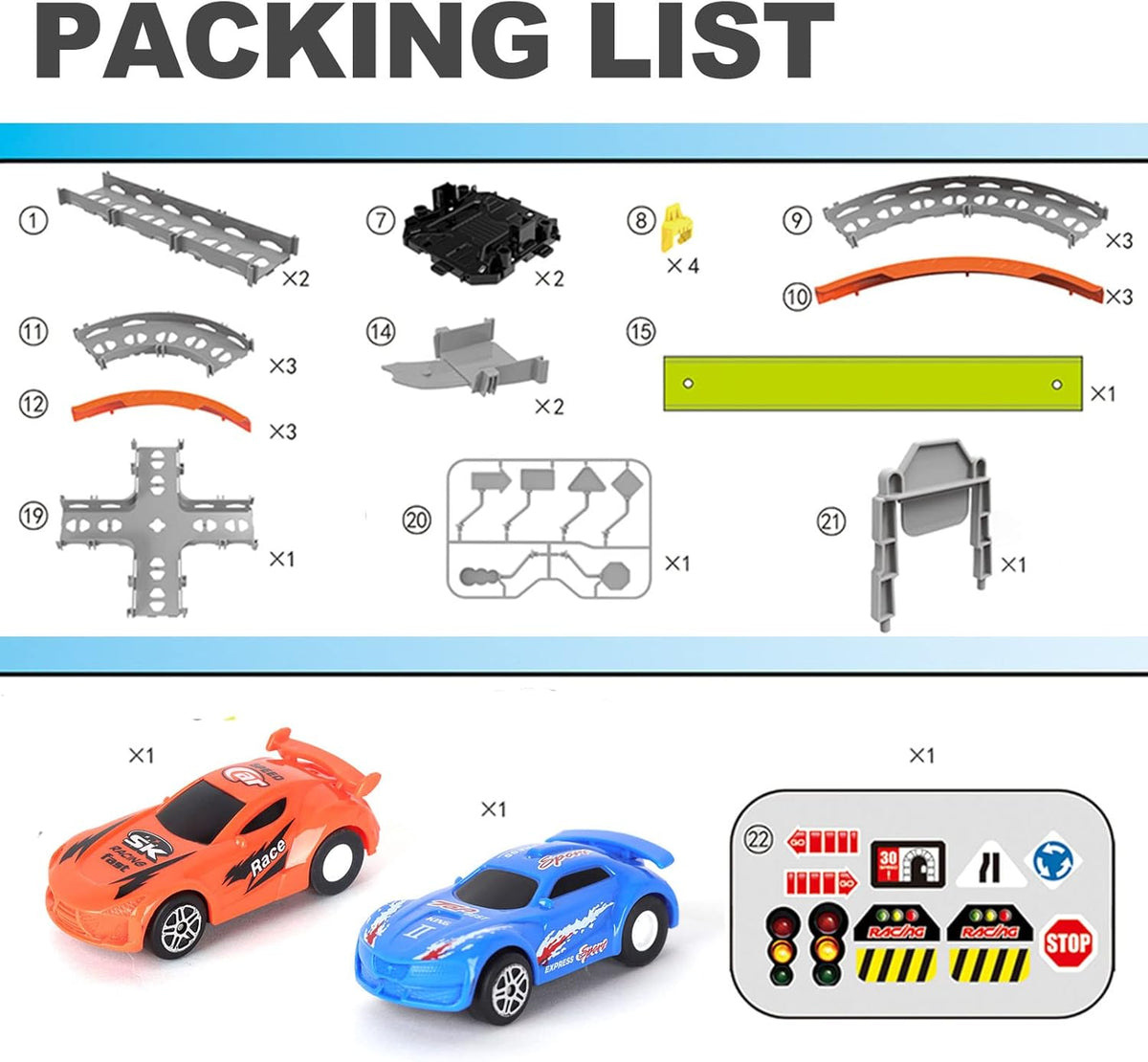 27 Pcs Race Car Track Set with 2 High Speed Cars, 360° Loop X-Type Crossing Track Z877