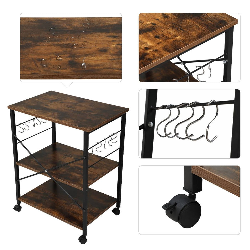 3-Tier Wood Kitchen Cart with Storage Space on Wheels Q800929