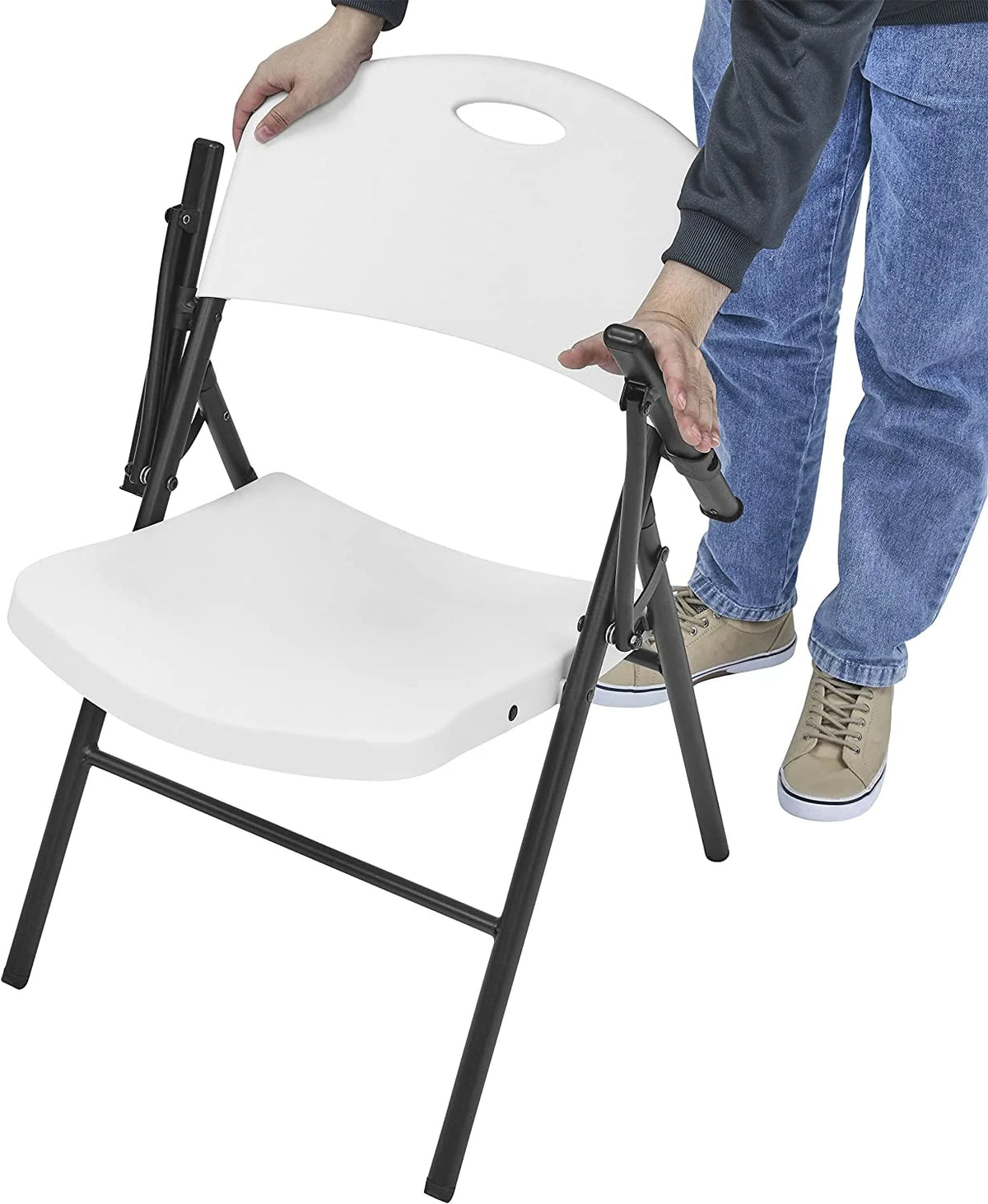 White 4pc Pack Plastic Folding Chair with Armrest U973