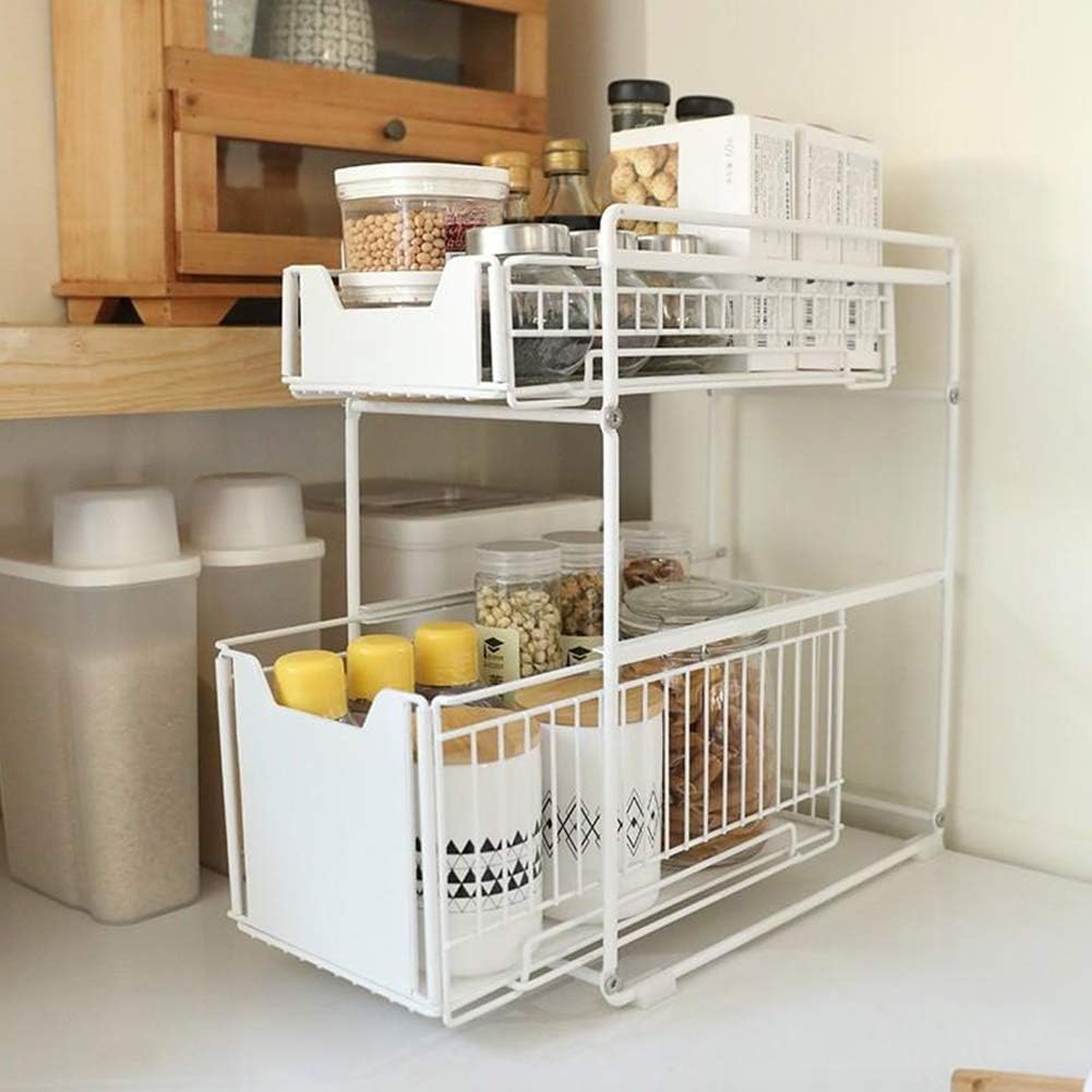 2 Tier Metal Drawer Spice Rack Organizer (White) B23730