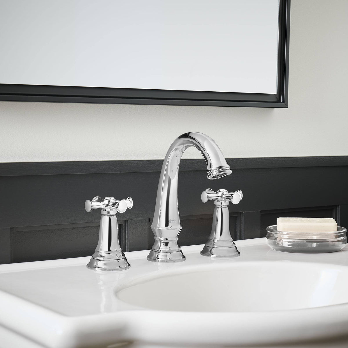 Polished Chrome Widespread Bathroom Faucet with Cross Handles P538799