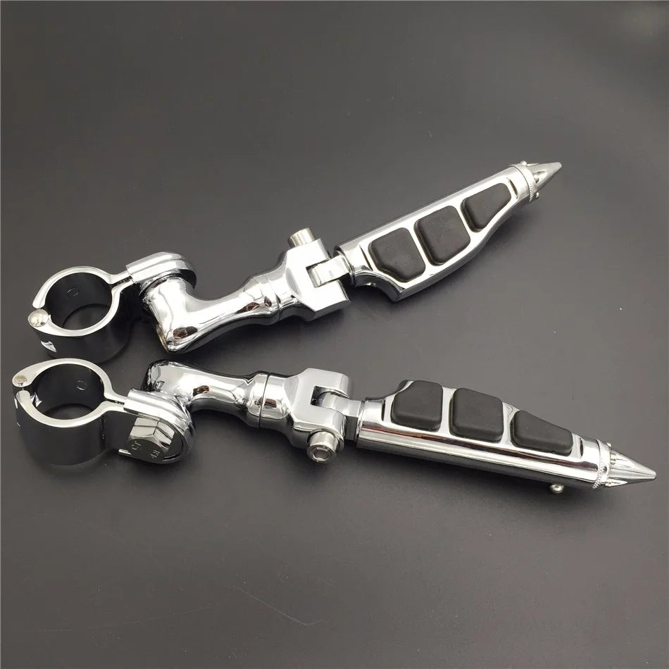 Chrome Angled Mounting Kit with Stiletto Shape Foot Peg Footrest For 1.25 inch Front Engine Guard Frame Tube U196