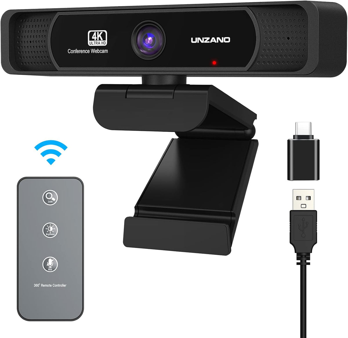 4K Webcam with Remote Control, Auto-Focus 120° Wide Angle, Dual Noise Reduction Mics X80904