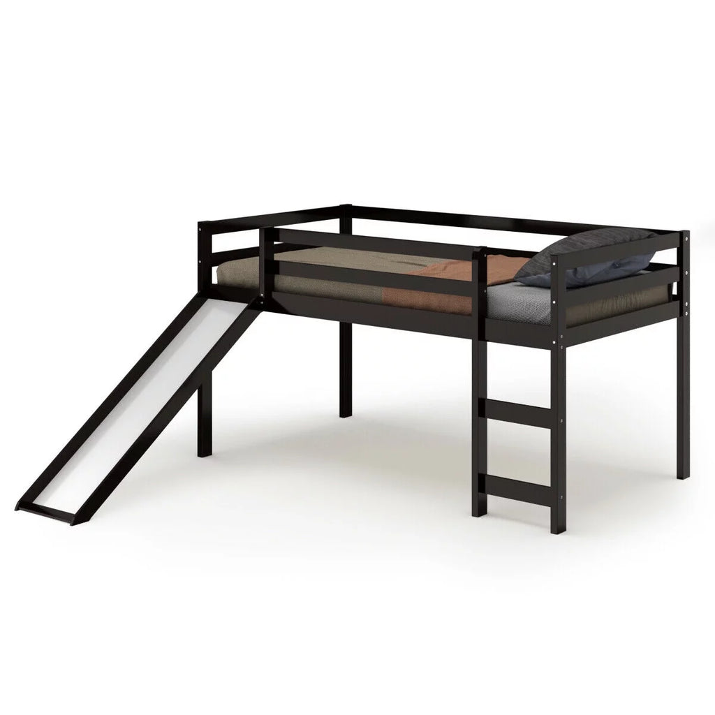 White Twin Size Wood Loft Bed with Slide Q6341