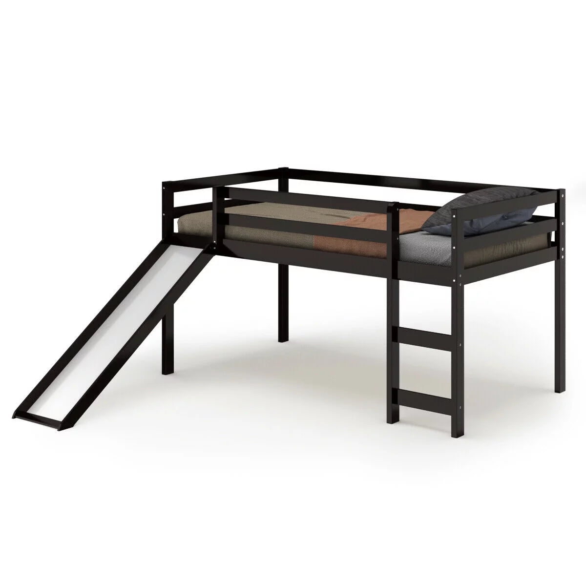 White Twin Size Wood Loft Bed with Slide Q6341