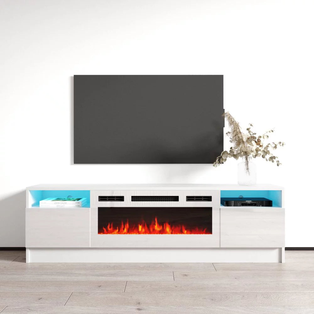 63" High Gloss Fireplace TV Stand with Storage Cabinets and LED Lights E3110
