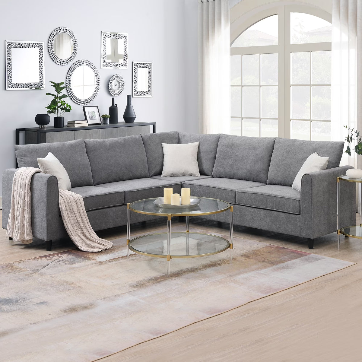 Gray Upholstered L Shaped Sectional Sofa U850