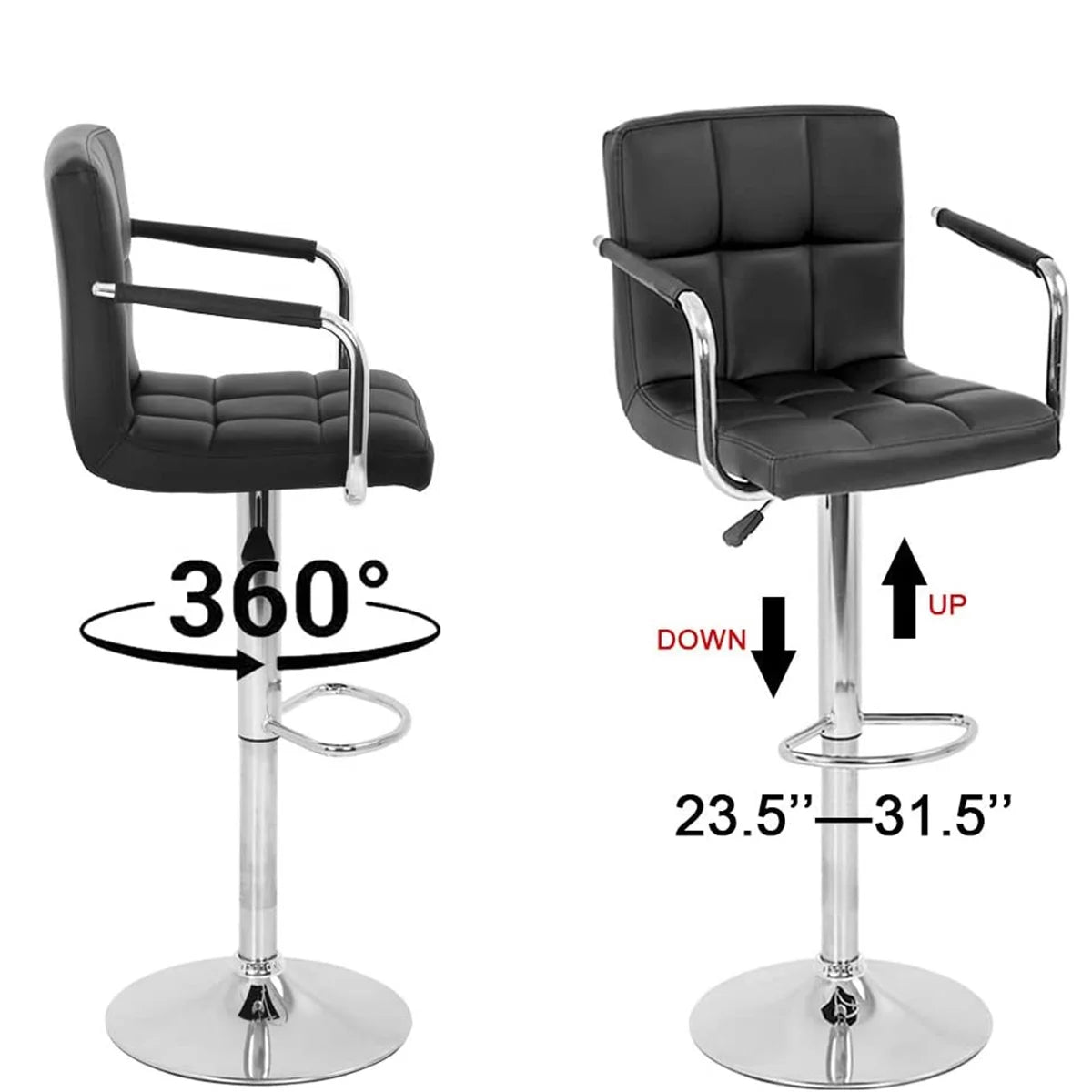 Set of 2 PU Leather Swivel Bar Stools with Armrest F717