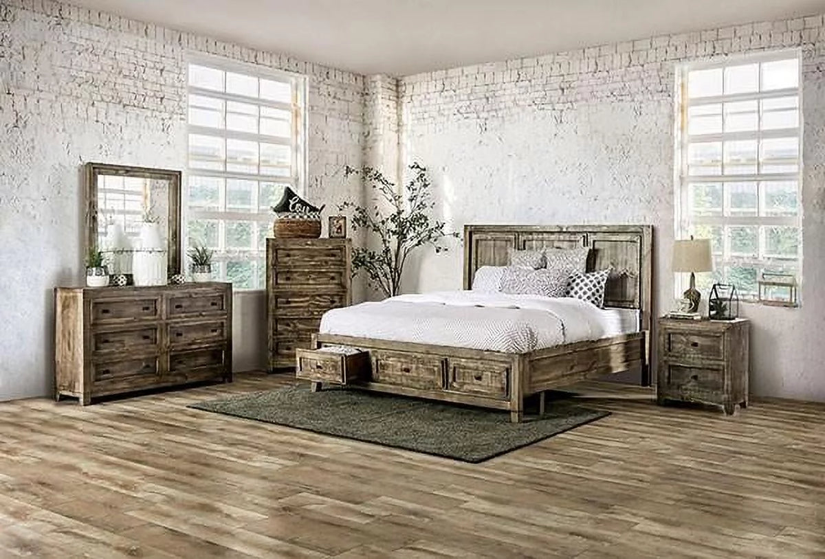 Ash Brown Solid Wood King Bedroom Set 6pcs V1287