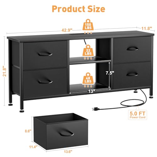 Black 4 Drawer TV Stand with Open Shelves K591885