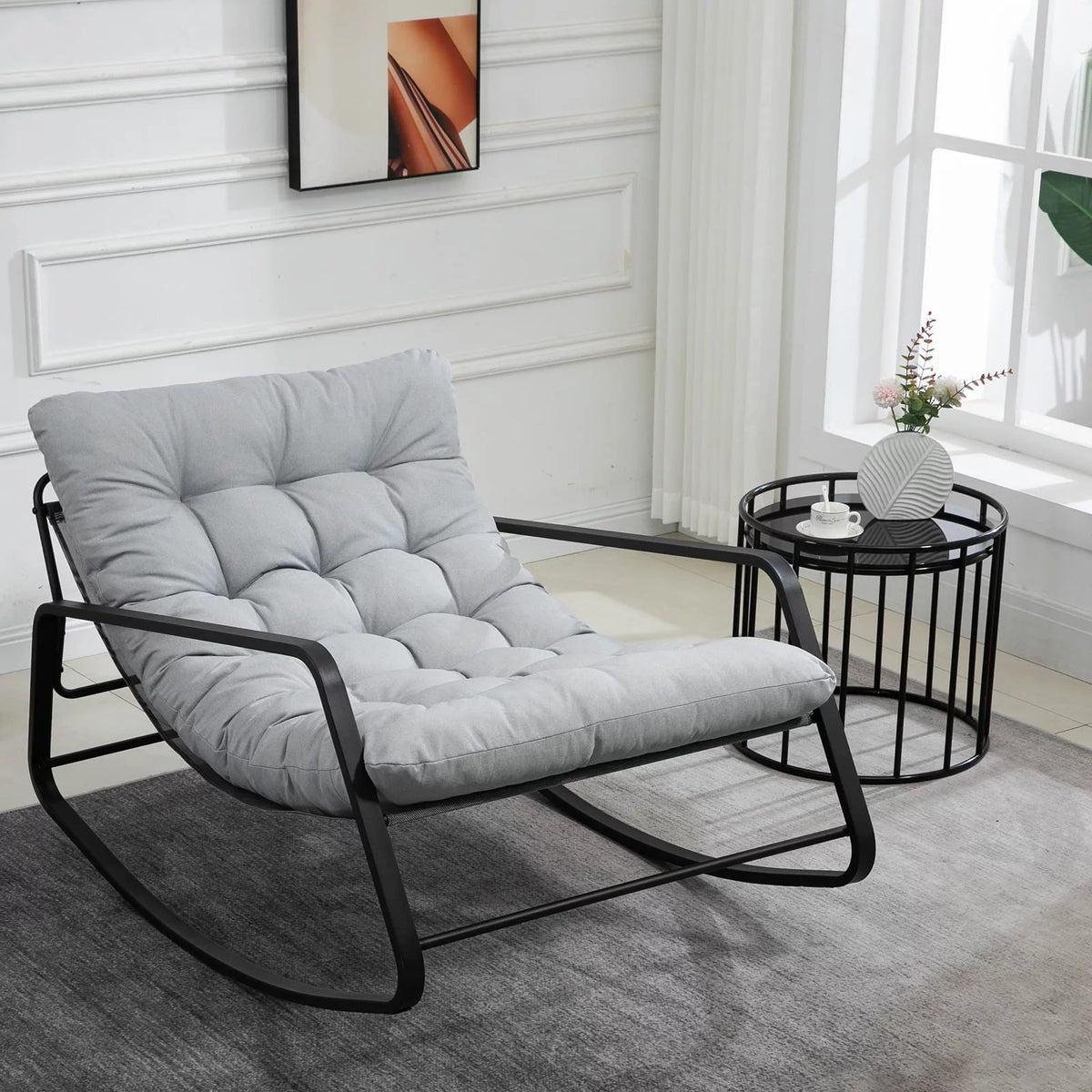 Oversized Linen Fabric Rocking Accent Chair V519