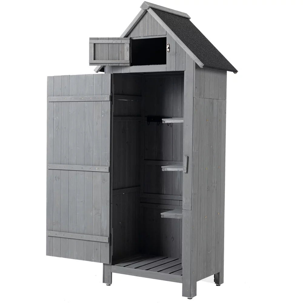Gray Outdoor Wood Storage Cabinet with Shelves Q844020