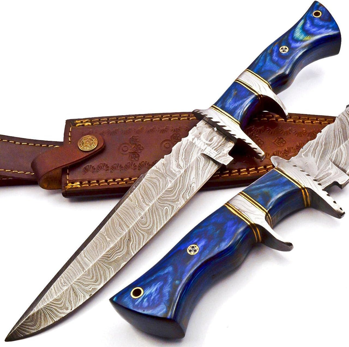 Damascus Steel Bowie Knife with Camel Bone Handle D3360