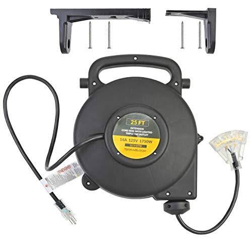 25 ft 12/3 Retractable Extension Cord Reel with 3 Electrical Outlet F122417