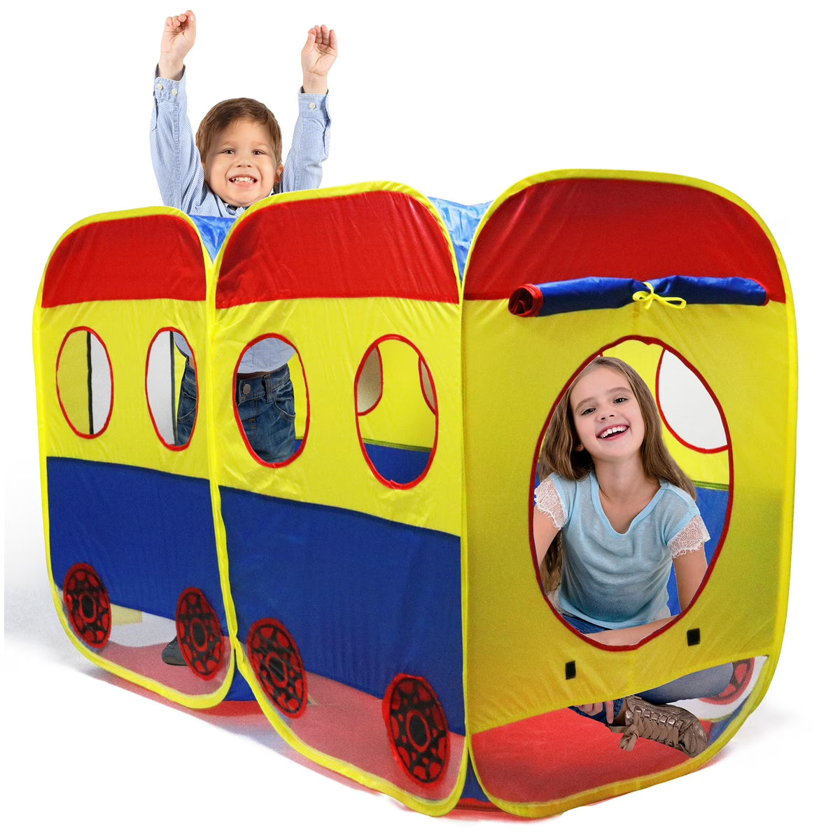 Kids Pop Up School Bus Play Tent Tunnel Folding Indoor Outdoor Bright Colors Toys I54446