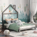 Full Size Gray Wood Platform Bed with House-shaped Headboard O89525