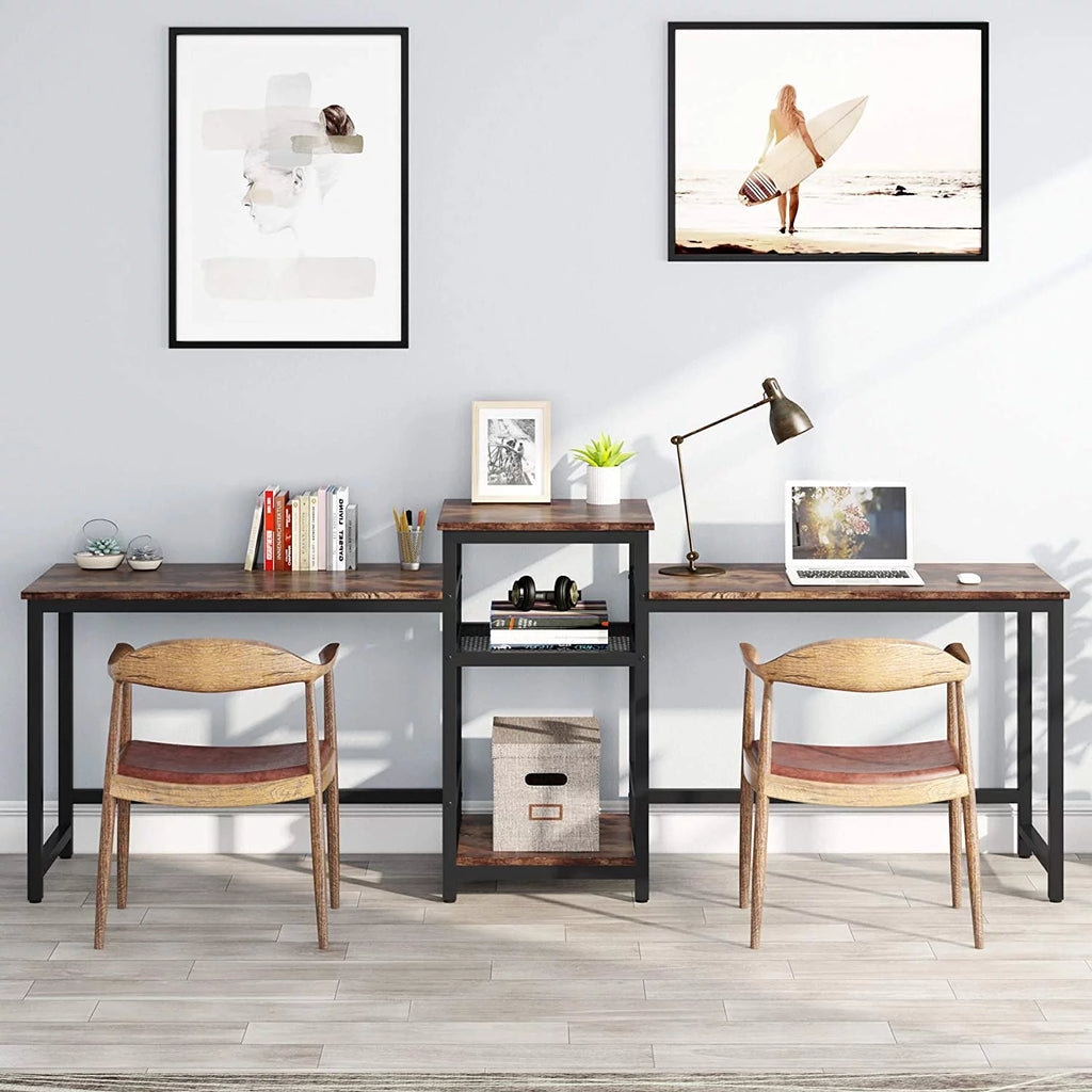 96.9" Double Computer Desk with Printer Shelf J577