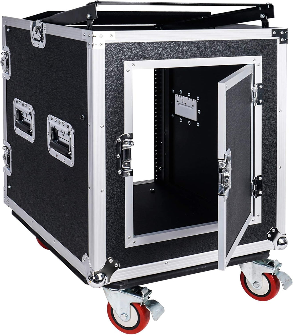 12U PA DJ Rack Case with Slant Mixer Top and Casters P2402