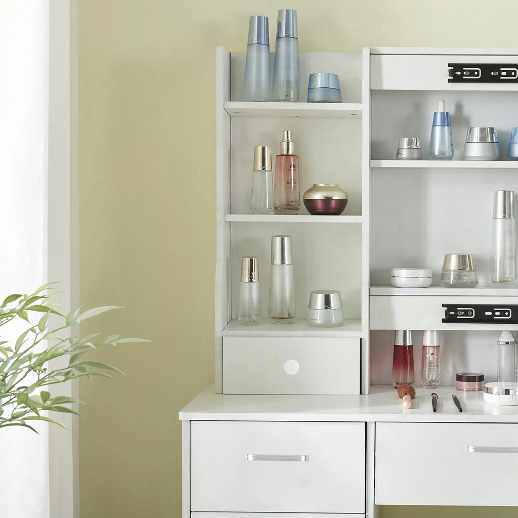 White Makeup Vanity Table with Mirror and Lights B240