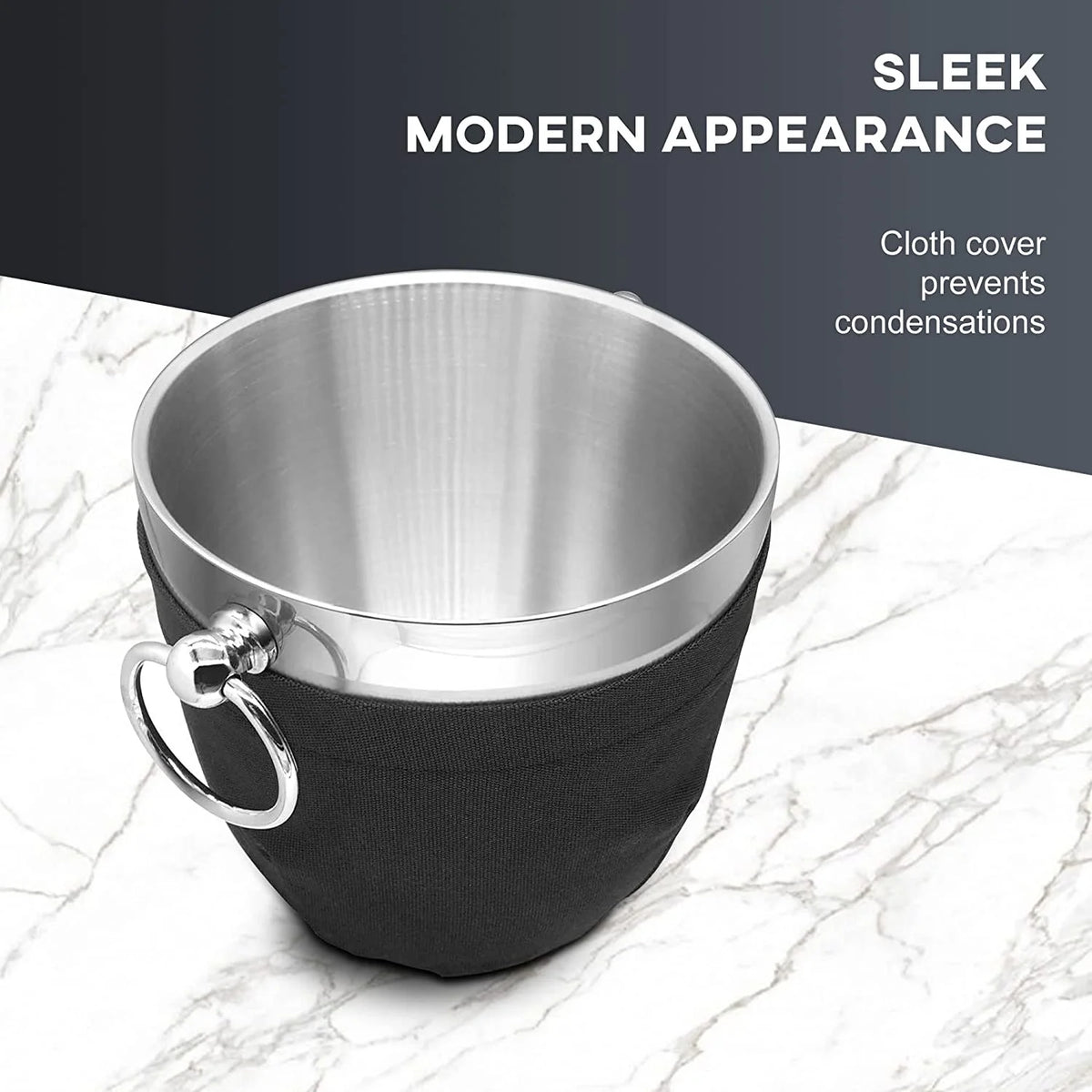 Black Double Walled Stainless Steel Insulated Ice Bucket with Nylon Holder V9109