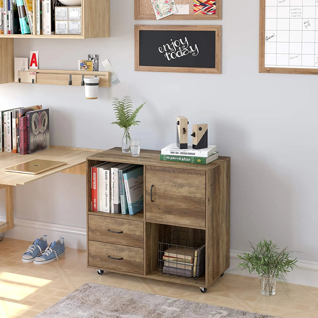 Wooden 2 Drawer File Cabinet with Wheels E35611