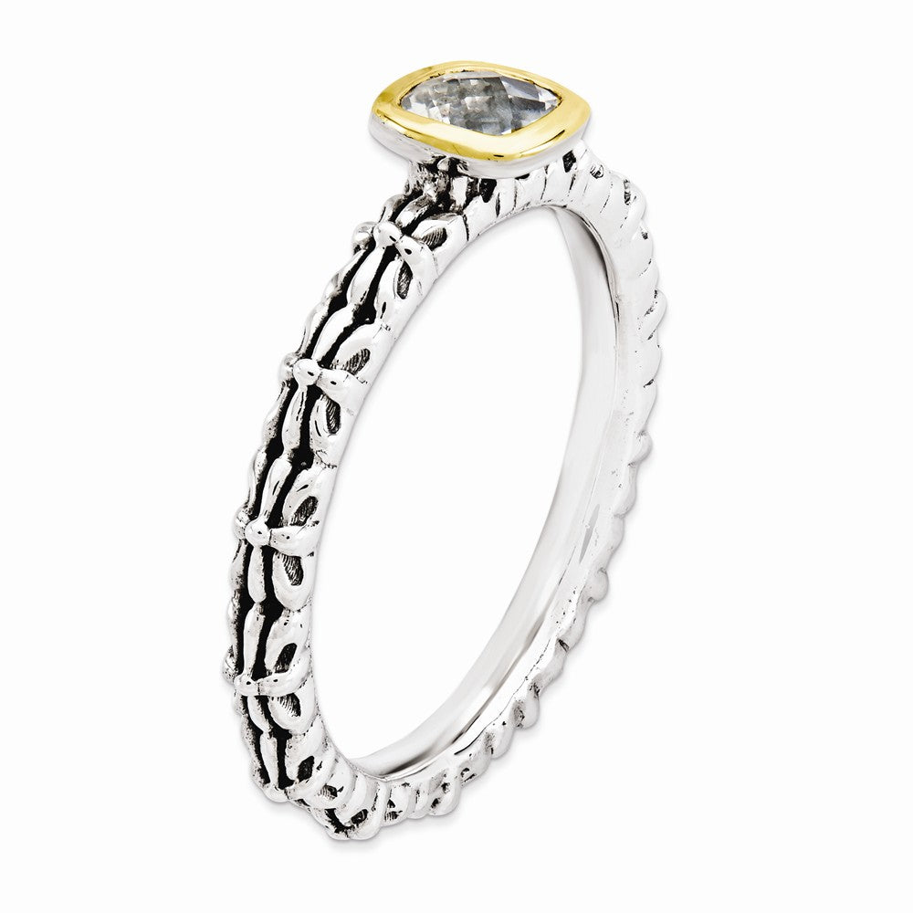 925 Sterling Silver & 14kt White Topaz Ring Size 8 H9179