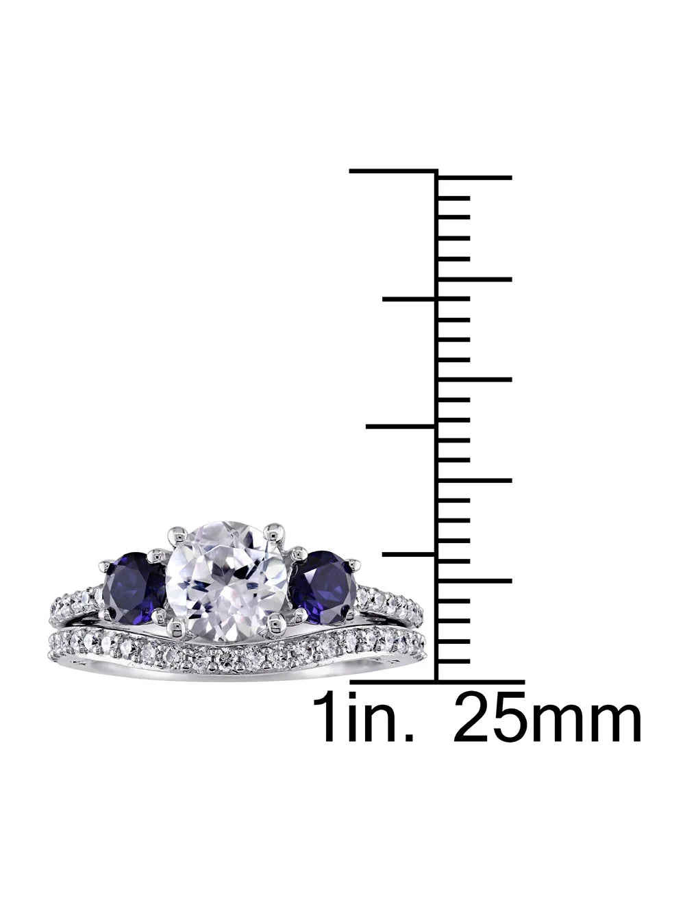 Created White & Created Blue Sapphire 2 Carat (Ctw) with Diamond 1/3 Carat (Ctw) Engagement Ring and Bridal Wedding Set 10K White Gold B5255
