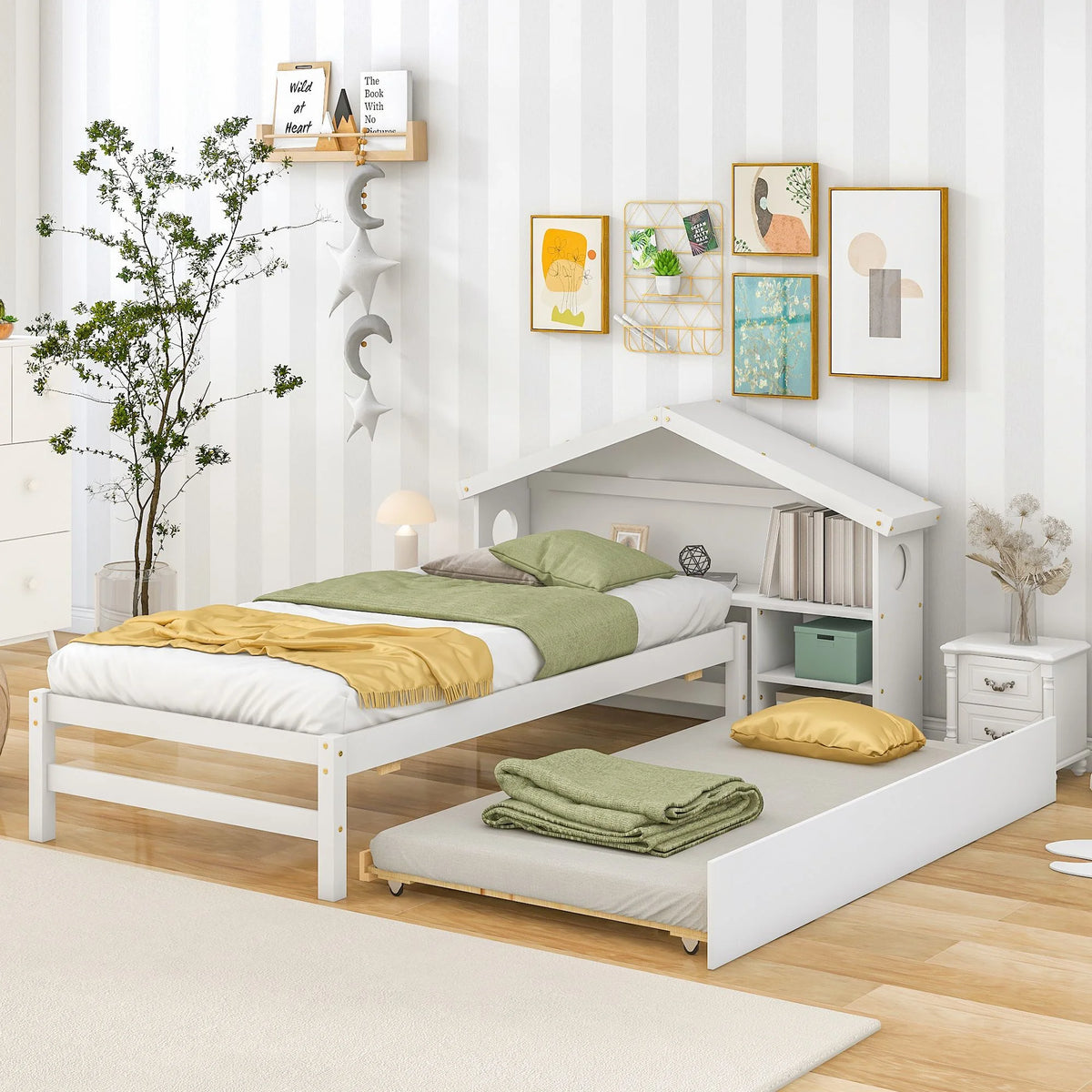 Twin Wood Storage Bed with Bedside Table R870220