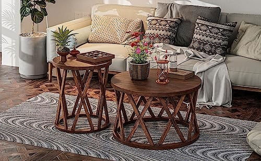 Round Wood Coffee Table with X-Motifs Legs L8097