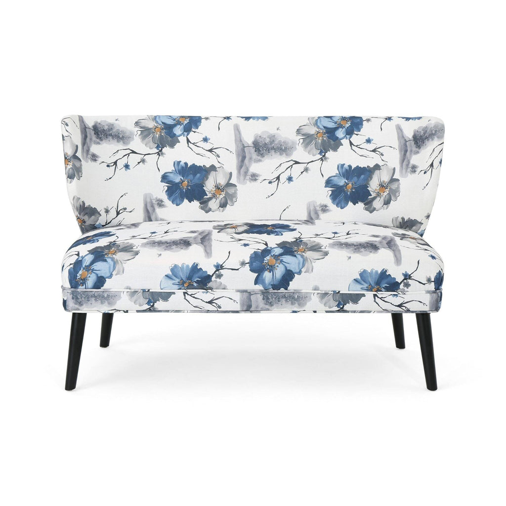 Navy Blue and Gray Floral Rectangular Settee G39400