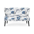 Navy Blue and Gray Floral Rectangular Settee G39400